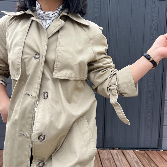 Vintage Utex Trench Coat Beige Classic Long Jacket Minimalist Belted small coat - Picture 10 of 10